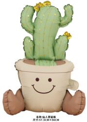 Flippy Balon din Folie Metalizata, Flippy, Figurina Animata, Model Ghivechi Cactus, 57.5x56 cm, Ambalaj Individual, Pai Inclus, Umflare cu Aer sau Heliu, Verde (teo-134098)
