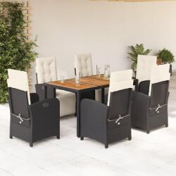 vidaXL 7 részes fekete polyrattan kerti étkezőgarnitúra párnával (3212471)