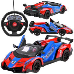 Inlea4Fun RC Távirányítós sportautó nyitható ajtókkal Inlea4Fun SPORTS CAR - Piros/kék (JO-RC0583 CZ)