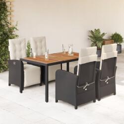 vidaXL 5 részes fekete polyrattan kerti étkezőgarnitúra párnákkal (3212470)