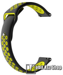  Okosóra szíj - légáteresztő, sportoláshoz, 133 + 97.5mm hosszú, 22mm széles - FEKETE / CITROMSÁRGA - Xiaomi Amazfit / Xiaomi Amazfit 2 / Fossil Q MARSHAL Gen2