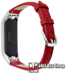 Okosóra pót szíj - valódi bőr - SAMSUNG SM-R375 Galaxy Fit e - PIROS