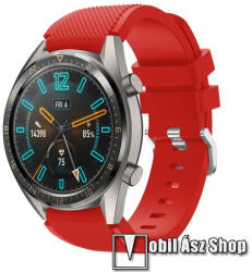  Okosóra szíj - szilikon, Twill mintás - PIROS - 93mm + 105mm hosszú, 22mm széles - HUAWEI Watch GT / HUAWEI Watch 2 Pro / Honor Watch Magic / HUAWEI Watch GT 2 46mm