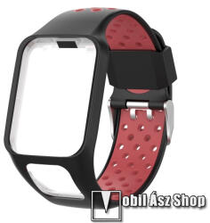  Okosóra szíj - légáteresztő, sportoláshoz, szilikon, 125mm + 92mm hosszú, 24mm széles - FEKETE / PIROS - TomTom Multi-sport Runner 2 / TomTom Multi-sport Runner 3