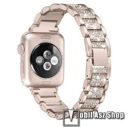  Pótszíj (rozsdamentes acél, speciális pillangó csat, strasszkő) ARANY - Apple Watch Series 1/2/3 42mm / 4/5/6/SE 44mm / 7/8 45mm / Ultra 49mm