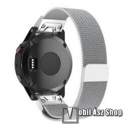  Okosóra milánói szíj - rozsdamentes acél, mágneses, 26mm, QUICKFIT - EZÜST - Garmin Fenix 3 / 3 HR / 5X / 5X Plus / 5X Plus Sapphire / 6X / 6X Sapphire / 6X Pro / 6X Pro Solar / 6X Pro Sapphire / Quat