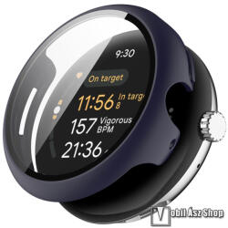  Google Pixel Watch 3 45mm, Okosóra műanyag védőtok, Keret, 9H edzett üvegfólia, Sötétkék