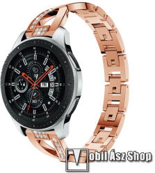  Fém okosóra szíj - strassz kővel díszített, 170mm hosszú, 22mm széles, max 208mm-es csuklóra - ROSE GOLD - SAMSUNG Galaxy Watch 46mm / SAMSUNG Gear S3 Classic / SAMSUNG Gear S3 Frontier