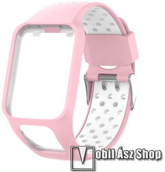  Okosóra szíj - légáteresztő, sportoláshoz, szilikon, 125mm + 92mm hosszú, 24mm széles - RÓZSASZÍN / FEHÉR - TomTom Multi-sport Runner 2 / TomTom Multi-sport Runner 3