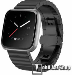  Okosóra szíj - rozsdamentes acél, csatos - FEKETE - 175 mm hosszú, 23mm széles, 1 pár teleszkóppal és szerszámmal - Fitbit Versa / Fitbit Versa Lite / Fitbit Versa 2