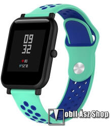 Okosóra szíj - légáteresztő, sportoláshoz, szilikon - 134mm + 97mm hosszú, 18mm széles - CIÁN KÉK / SÖTÉTKÉK - Xiaomi Mi Watch (For China Market) / Fossil Gen 4 / HUAWEI TalkBand B5