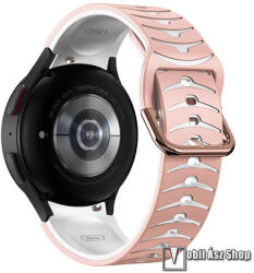  Okosóra szíj, Szilikon, Csatos, 116mm+87mm hosszú, Rózsaszín, Fehér, Samsung Galaxy Watch4, Watch5, Watch5 Pro, Watch6, Watch7, Watch FE