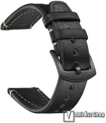 Okosóra szíj, Valódi bőr kívül belül, 165mm hosszú, 22mm széles, Fémcsatos, Állítható, Fekete, Garmin Venu 3S 41mm, Forerunner 255S (41mm), 265S, Venu 2S 40mm, HUAWEI Watch GT 5 41mm, GT 5 Pro 42mm