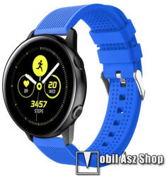 Okosóra szíj - szilikon, csíkos textúra mintás - KÉK - 128mm+ 85mm hosszú, 20mm széles, 135-215mm csuklóméretig ajánlott - SAMSUNG Galaxy Watch 42mm / Xiaomi Amazfit GTS / SAMSUNG Gear S2 / HUAWEI Wat
