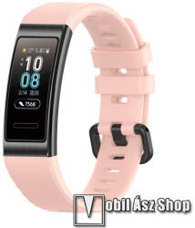  Okosóra szíj - RÓZSASZÍN - szilikon, Twill mintás - 93mm + 121mm hosszú, 16mm széles - HUAWEI Band 3 Pro