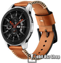  Okosóra szíj - BARNA - valódi bőr - 75 + 125mm hosszú, 20mm széles - SAMSUNG Galaxy Watch 42mm / Xiaomi Amazfit GTS / SAMSUNG Gear S2 / HUAWEI Watch GT 2 42mm / Galaxy Watch Active / Active 2