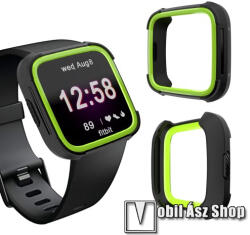 Okosóra műanyag védő tok / keret - Szilikon betétes - Fitbit Versa / Fitbit Versa Lite - FEKETE / ZÖLD