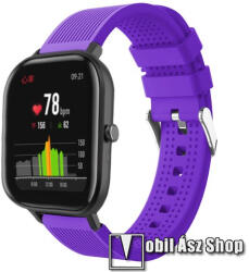 Okosóra szíj - szilikon, textúrált mintás - LILA - 85mm+127mm hosszú, 20mm széles, 135-205mm átmérőjű csuklóméretig - SAMSUNG Galaxy Watch 42mm / Xiaomi Amazfit GTS / SAMSUNG Gear S2 / HUAWEI Watch GT