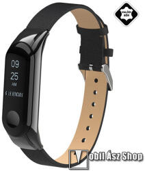  Okosóra szíj - FEKETE - valódi bőr - Xiaomi Mi Band 3 / Xiaomi Mi Smart Band 4