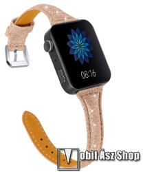 Okosóra szíj - CSILLOGÓ FLITTER MINTÁS - ROSE GOLD - valódi bőr, 116 + 91mm hosszú, 18mm széles, 139-203mm átmérőjű csuklóméretig - Xiaomi Mi Watch (For China Market) / Fossil Gen 4 / HUAWEI TalkBand