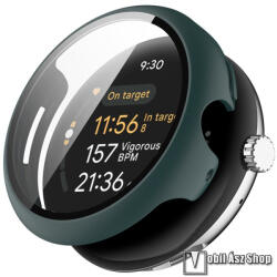 Google Pixel Watch 3 41mm, Watch 2, Watch 1, Okosóra műanyag védőtok, Keret, 9H edzett üvegfólia, Sötétzöld