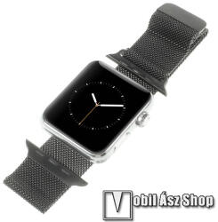  Okosóra milánói szíj - rozsdamentes acél, mágneses - FEKETE - 205mm hosszú, 20mm széles - Apple Watch Series 1/2/3 38mm / 4/5/6/SE 40mm / 7/8/9 41mm / 10 42mm