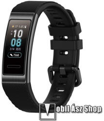 Okosóra szíj - FEKETE - szilikon, Twill mintás - 93mm + 121mm hosszú, 16mm széles - HUAWEI Band 3 Pro
