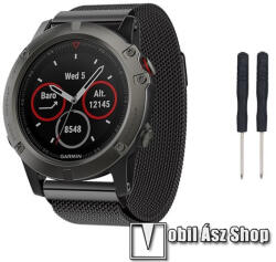 Okosóra milánói szíj - rozsdamentes acél, mágneses, 26mm csavaros / tengelyes rögzítéshez - FEKETE - csavarhúzókkal - Garmin fenix / fenix 2 / fenix 3 / fenix 3 HR / tactix / D2