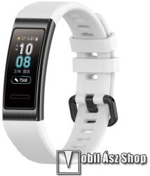 Okosóra szíj - FEHÉR - szilikon, Twill mintás - 93mm + 121mm hosszú, 16mm széles - HUAWEI Band 3 Pro