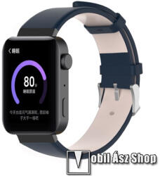 Okosóra szíj - SÖTÉTKÉK - valódi bőr - 18mm széles, 155-198mm átmérőjű csuklóméretig - Xiaomi Mi Watch (For China Market) / Fossil Gen 4 / HUAWEI TalkBand B5