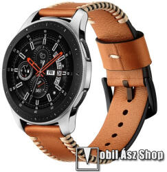  Valódi bőr okosóra szíj - 75mm + 125mm hosszú, 22mm széles, varrás mintás - BARNA - HUAWEI Watch GT / HUAWEI Watch 2 Pro / Honor Watch Magic / HUAWEI Watch GT 2 46mm