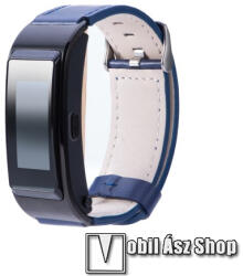 Okosóra szíj - SÖTÉTKÉK - valódi bőr - 120mm+85mm hosszú, 16mm széles - HUAWEI TalkBand B3 / B6 / B7 / Watch Fit mini