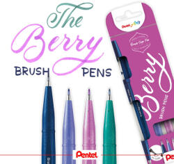 Pentel Ecsettoll, kalligrafikus hajlékony hegyű, Pentel SES15 Berry 4-es klt - vegyesbolt