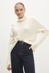 ANSWEAR gyapjú pulóver könnyű, női, bézs, félgarbó nyakú - bézs M/L