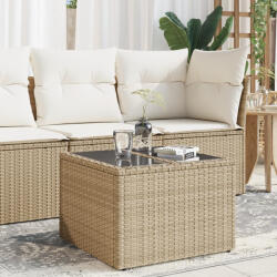 vidaXL bézs polyrattan üveglapos kerti asztal 55 x 55 x 37 cm (366058) - valora