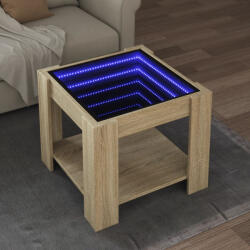 vidaXL sonoma tölgy szerelt fa dohányzóasztal LED-del 53 x 53 x 45 cm (847541) - valora