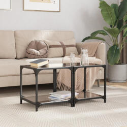 vidaXL 2 db acél dohányzóasztal fekete üveglappal 40 x 40 x 40 cm (845965) - valora