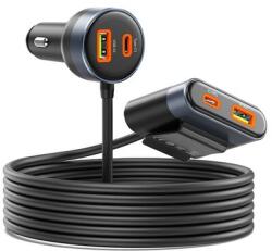 ORICO autós töltő - CC-98AC-BK-BP (Szivargyújtós, hoszabbítóval, 2xUSB-A+2xUSB-C, fekete) (ORICO-CC-98AC-BK-BP)