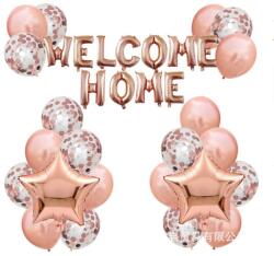 Flippy Set 22 de piese baloane folie si latex, 20 baloane latex, 2 baloane stea Folie, 1 set Welcome Home, Rose gold (teo-129895)