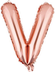 Flippy Balon Folie Metalizata Litera V, Flippy, 100 cm, Umflati cu Heliu sau Aer, Ambalaj Individual, Pai inclus, Rose Gold (teo-129424)