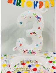 Flippy Balon din Folie Metalizata, Flippy, Figurina Cifra, Model 3 cu Happy Birthday Scris, Tema Aniversare 81 cm, Ambalaj Individual, Pai Inclus, Umflare cu Aer sau Heliu, Alb (teo-133939)