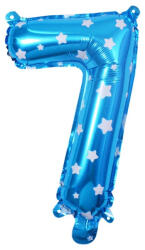 Flippy Balon din Folie Metalizata Flippy, Figurina Cifra, Imprimeu Stele, Tema Aniversare 80 cm, Ambalaj Individual, Pai inclus, Umflare cu Aer sau Heliu, Albastru, Cifra 7 (teo-127185)