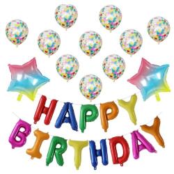 Flippy Set 12 Baloane si 1 Set Happy Birthday, 30 -45 cm, Cu paiete, latex si folie, Multicolor (teo-129884)