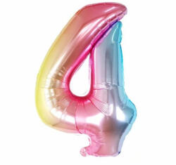 Flippy Balon din Folie Metalizata Flippy, Figurina Cifra, Tema Aniversare 40 cm, Ambalaj Individual, Pai inclus, Umflare cu Aer sau Heliu, Multicolor, Cifra 4 (teo-129230)