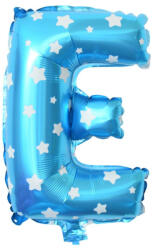 Flippy Balon Folie Metalizata Litera E, Flippy, 40 cm, Cu Imprimeu Stelute, Umflati cu Heliu sau Aer, Ambalaj Individual, Pai inclus, Albastru (teo-129563)