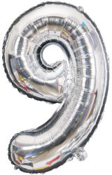 Flippy Balon din Folie Flippy, Cifra 9, 81 cm, Pentru Aer sau Heliu, Bulk, Argintiu (teo-126257)