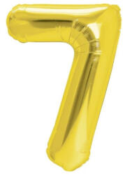 Flippy Balon din Folie Metalizata Flippy, Figurina Cifra, Tema Aniversare 100 cm, Ambalaj Individual, Pai inclus, Umflare cu Aer sau Heliu, Auriu, Cifra 7 (teo-127073)
