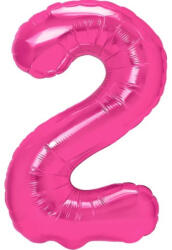 Flippy Balon din Folie Metalizata Flippy, Figurina Cifra, Tema Aniversare 40 cm, Ambalaj Individual, Pai inclus, Umflare cu Aer sau Heliu, Roz, Cifra 2 (teo-129188)