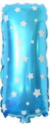 Flippy Balon Folie Metalizata Litera I, Flippy, 40 cm, Cu Imprimeu Stelute, Umflati cu Heliu sau Aer, Ambalaj Individual, Pai inclus, Albastru (teo-129567)