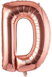 Flippy Balon Folie Metalizata Litera D, Flippy, 80 cm, Umflati cu Heliu sau Aer, Ambalaj Individual, Pai inclus, Rose Gold (teo-129484)